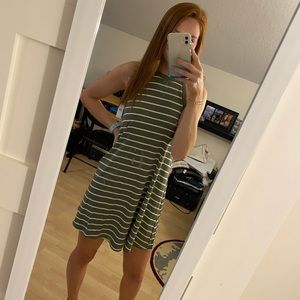 Green and white striped swing dress